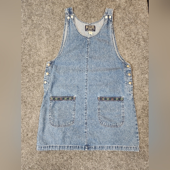 Vintage 1995 Denim No Excuses Bib Overall Dress Size Large Ribbon Detail On Pckt - Picture 1 of 10